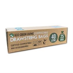 Eco Green Living Compostable Drawstring Bin Bags | 40 Litre -25 bags