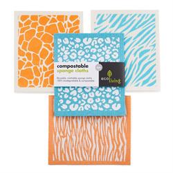 Ecoliving Compostable Sponge Cleaning Cloths - Animal Print 4 pack