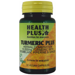 Health Plus Turmeric Plus 30 Vcaps high Curcumin Bromelain Black Pepper.