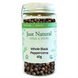 Just Natural Herbs Organic Black Peppercorns (Glass Jar) 50g