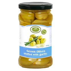 Korvel Korvel Greek Green Olives with Garlic Super Colossal 290g
