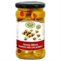 Korvel Korvel Greek Green Olives with Sweet Red Pepper Super Colossal 290g