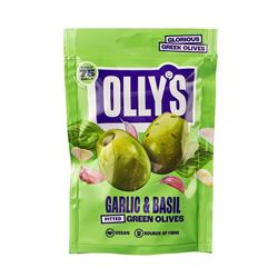 Ollys The Connoisseur Garlic & Basil Green Olives 50g