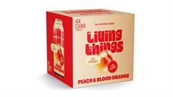 Living Things Peach & Blood Orange Pre + Probiotic Soda. 4 x 300ml pack.