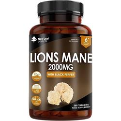 New Leaf Products Lions Mane Extract Mushroom 2000mg Recyclable Bottle 180 tablets