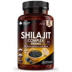 New Leaf Products Shilajit Ashwagandha & Lions Mane 2000mg 120 Capsules