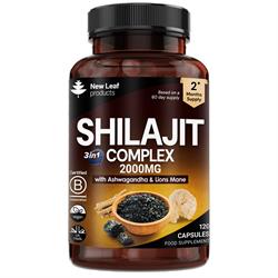 New Leaf Products Shilajit Ashwagandha & Lions Mane 2000mg 120 Capsules
