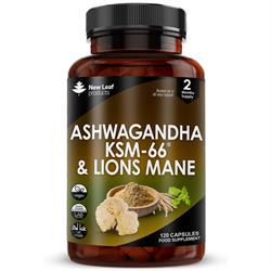 New Leaf Products Ashwagandha KSM-66 & Lions Mane 120 Capsules