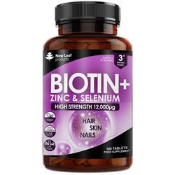 New Leaf Products Biotin + Zinc & Selenium 12000ug 180 Vegan Tablets