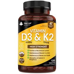 New Leaf Products Vitamin D3 4000iu & K2 100mcg 120 Tablet