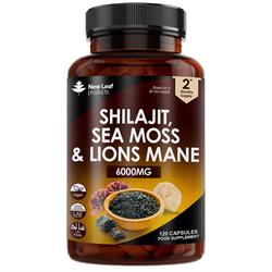 New Leaf Products Shilajit Sea Moss & Lions Mane 6000mg Vegan 120 Capsules