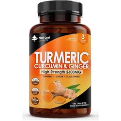 New Leaf Products Turmeric Supplements 2600mg Ginger & Black Pepper 120 Vegan