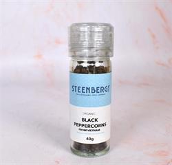 Steenbergs Organic Black Peppercorns in Grinder Jar