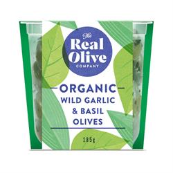 The Real Olive Company Organic Wild Garlic & Basil Olives in Cold-pressed Oil 150g