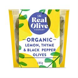 The Real Olive Company Org Lemon Thyme & Black Pepper Olives in Cold-pressed Oil 150g