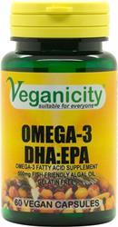 Veganicity Omega-3 DHA:EPA 500mg 60 Vcaps Fish friendly Algal Omega-3