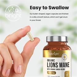 Vitabright Organic Lions Mane & Ginkgo Biloba - 1800mg - 120 day supply