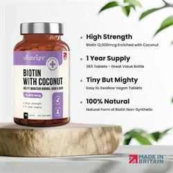 Vitabright Biotin 12000ug - 365 Tablets with Coconut