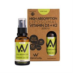 Well Actually Vitamin D3 (2000IU's) + K2 (100mcg) - Liposomal Spray - Lime