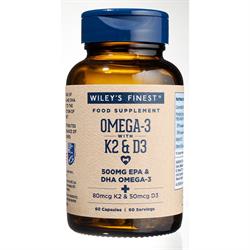 Wiley's Finest UK Vitamin K2 + D3 + Omega-3. 60 Gelcaps