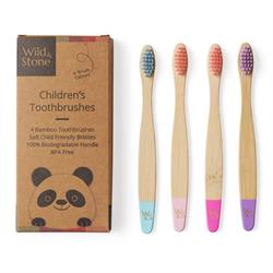 Wild and Stone W&S Children's Bamboo Toothbrush - 4 Pack - Candy Colour