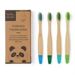 Wild and Stone Children's Bamboo Toothbrush - 4 Pack - Aqua Colour