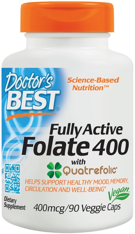 Doctor's Best, Fully Active Folate 400 with Quatrefolic, 400mcg - 90 vcaps