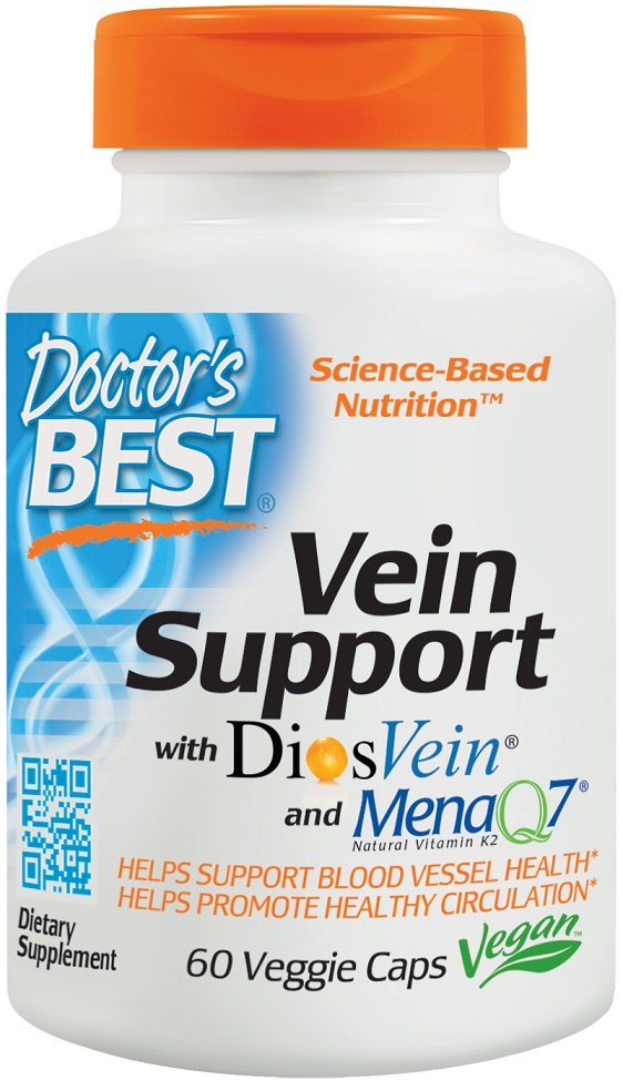 Doctor's Best, Soporte para Venas con DiosVein y MenaQ7 - 60 vcaps