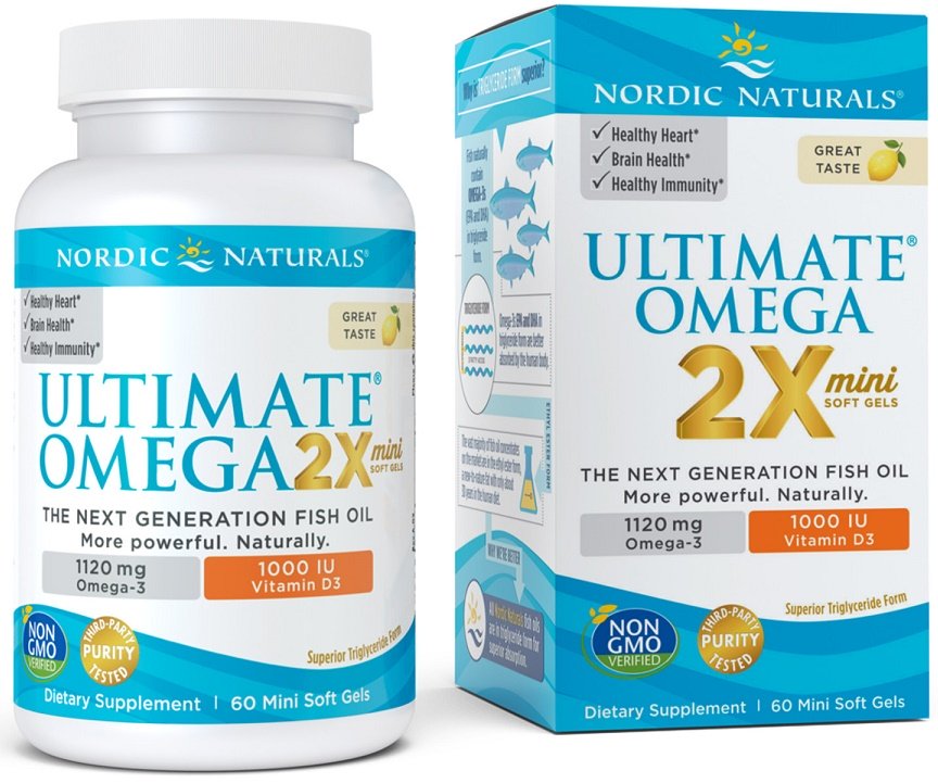 Nordic Naturals, Ultimate Omega 2X Mini con vitamina D3, 1120 mg de limón - 60 mini cápsulas blandas