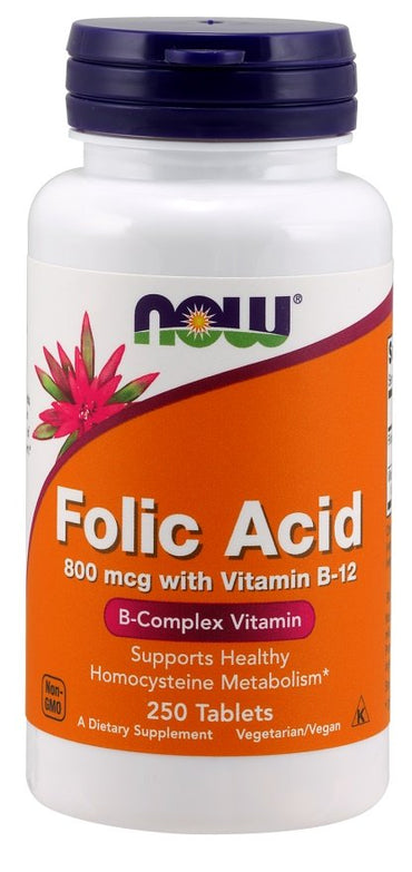 NOW Foods, Folic Acid with Vitamin B12, 800mcg - 250 tabs