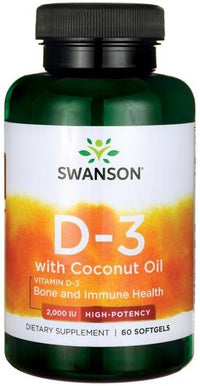 Swanson, Vitamin D-3 with Coconut Oil, 2000 IU - 60 softgels