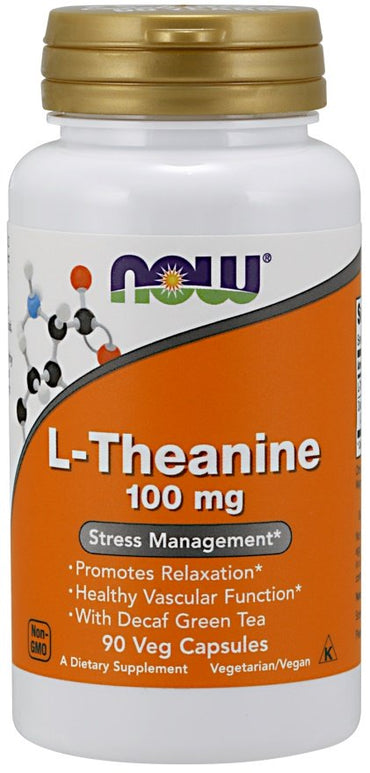 NOW Foods, L-Theanine with Decaf Green Tea, 100mg - 90 vcaps