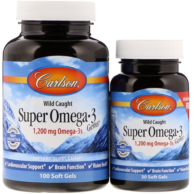 Carlson Labs, Wild Caught Super Omega-3 Gems, 1200mg - 100 + 30 softgels
