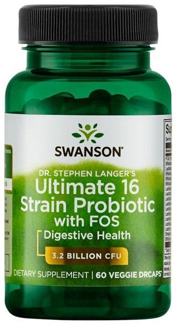Swanson, Probiótico Ultimate 16 Strain do Dr. Stephen Langer com FOS, 3,2 bilhões de UFC - 60 Cápsulas Vegetarianas