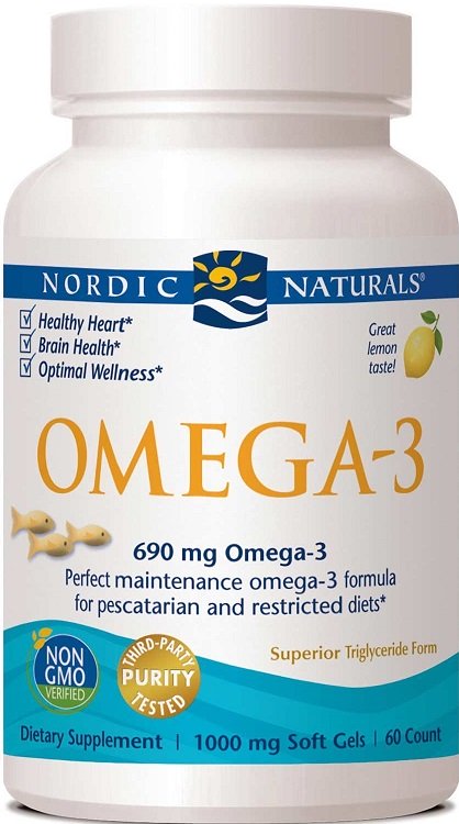 Nordic Naturals, Omega-3, 690mg Lemon (Fish Gelatin) - 60 softgels