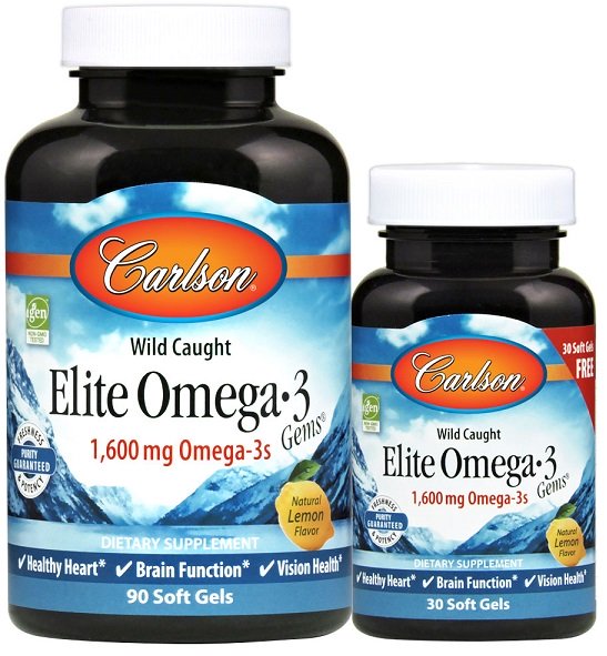 Carlson Labs, Elite Omega-3 Gems, 1600mg Natural Lemon - 90 + 30 softgels