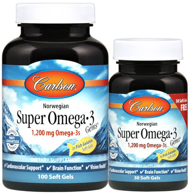 Carlson Labs, Norwegian Super Omega-3 Gems, 1200mg - 100 + 30 softgels