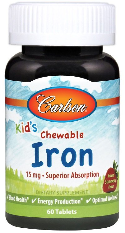 Carlson Labs, Kid's Chewable Iron, 15mg Strawberry - 60 tablets