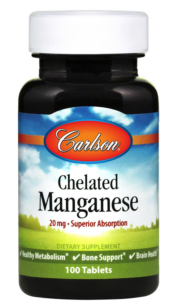 Carlson Labs, Chelated Manganese, 20mg - 100 tablets