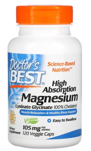 Doctor's Best, High Absorption Magnesium, 105mg - 120 vcaps