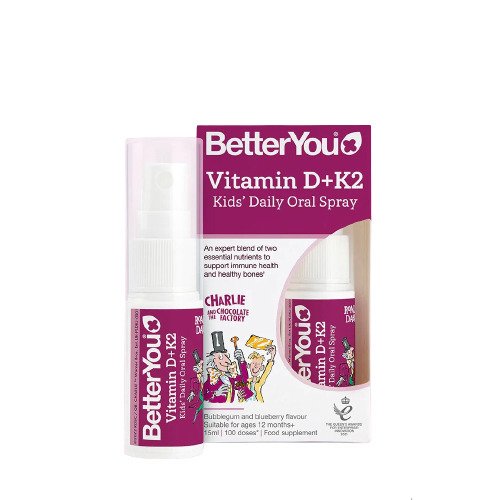 BetterYou, Vitamin D+K2 Kid's Daily Oral Spray, Bubblegum & Blueberry - 15 ml.