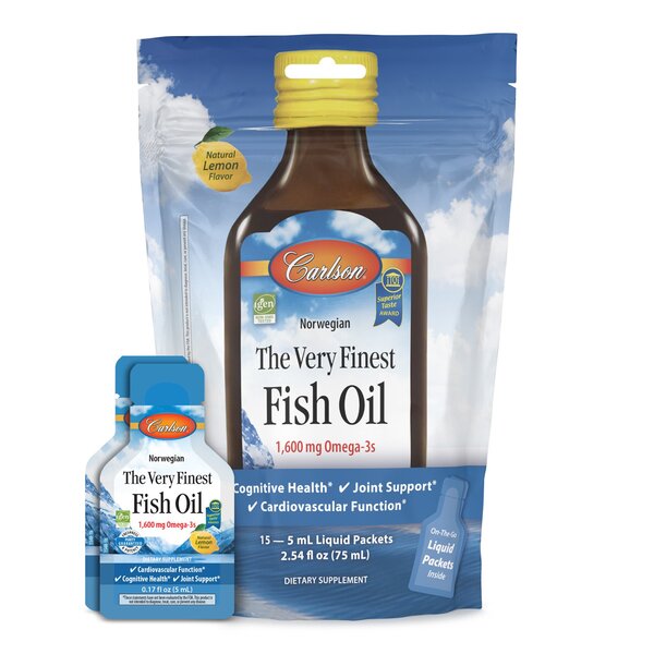 Carlson Labs, The Very Finest Fish Oil - 1600mg Omega-3s, Natural Lemon (Pouch of Packets) - 15 x 5 ml.