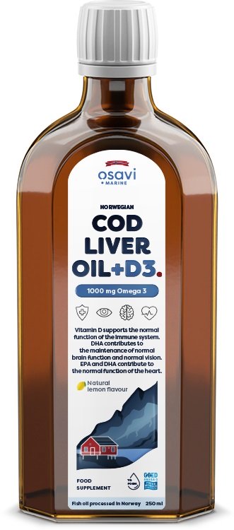 Osavi, Norwegian Cod Liver Oil + D3, 1000mg Omega 3 (Lemon) - 250 ml.