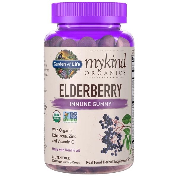 Garden of Life, Mykind Organics Elderberry, Real Fruit - 120 vegan gummy drops
