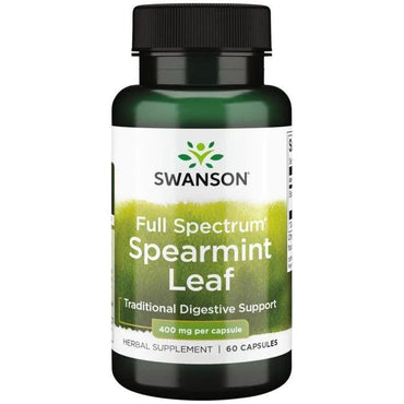 Swanson, Hoja de menta verde de espectro completo, 400 mg - 60 cápsulas