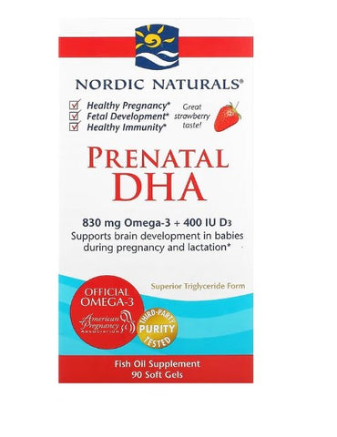 Nordic Naturals, Prenatal DHA, 830mg Omega-3 + 400 IU D3 Strawberry - 90 softgels