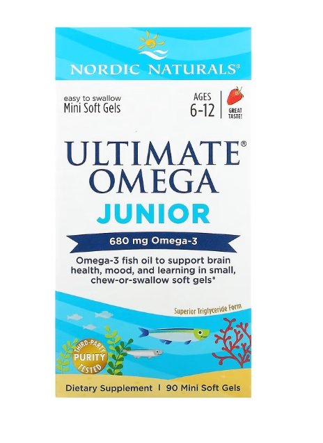 Nordic Naturals, Ultimate Omega Junior, 680 mg de fresa - 90 mini cápsulas blandas