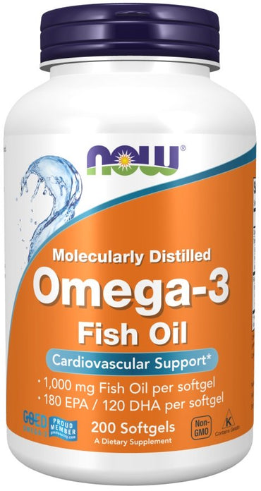 NOW Foods, Omega-3 Fish Oil, Molecularly Distilled - 200 softgels