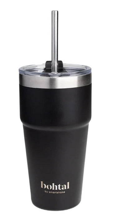 SmartShake, Bohtal Double Insulated Travel Mug with Straw, Black - 600ml.