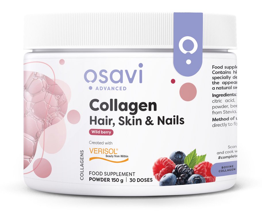 Osavi, kollagenpeptider (hår, hud og negler), villbær - 150g